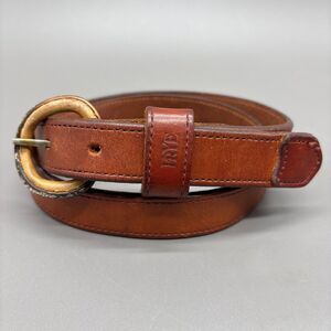 Vintage Frye Leather Belt Sz 28 Brown Leather Wrapped Buckle Narrow Casual 1990s